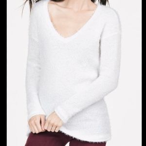 NWOT, Soft Fluffy Fuzzy, Solid White, Long Sleeve, V-neck, Sweater